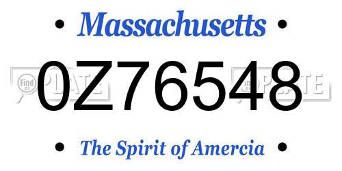 0Z76548 Massachusetts License Plate