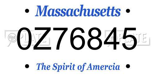 0Z76845 Massachusetts License Plate