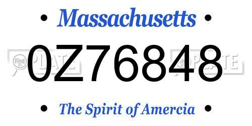 0Z76848 Massachusetts License Plate