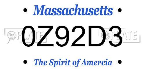 0Z92D3 Massachusetts License Plate