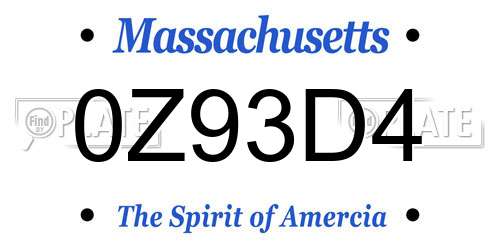 0Z93D4 Massachusetts License Plate