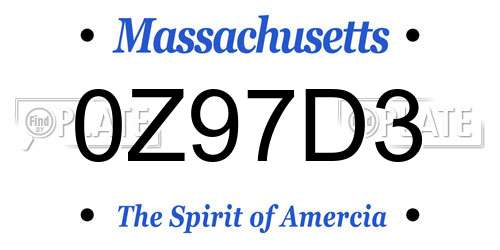 0Z97D3 Massachusetts License Plate