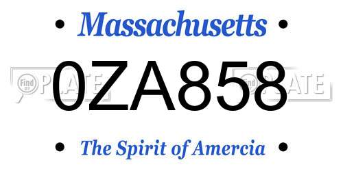 0ZA858 Massachusetts License Plate