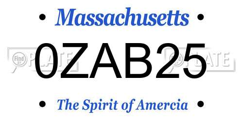 0ZAB25 Massachusetts License Plate