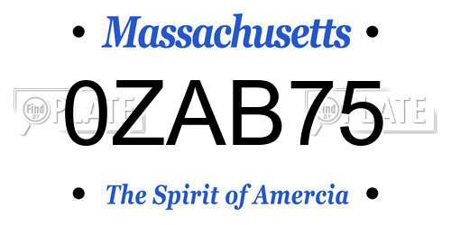 0ZAB75 Massachusetts License Plate