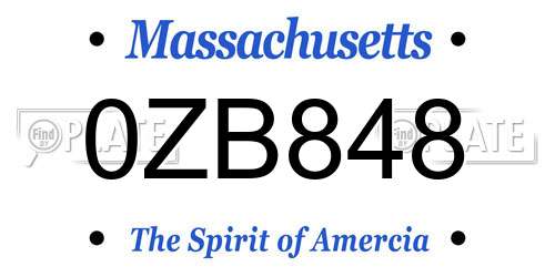 0ZB848 Massachusetts License Plate