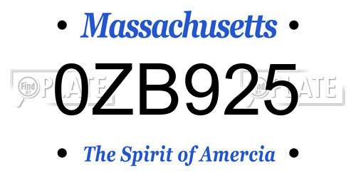 0ZB925 Massachusetts License Plate