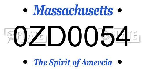 0ZD0054 Massachusetts License Plate
