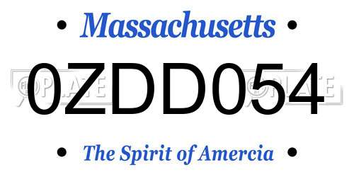 0ZDD054 Massachusetts License Plate