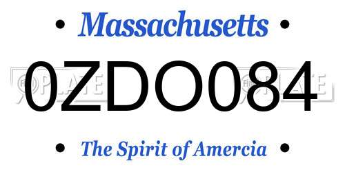 0ZDO084 Massachusetts License Plate
