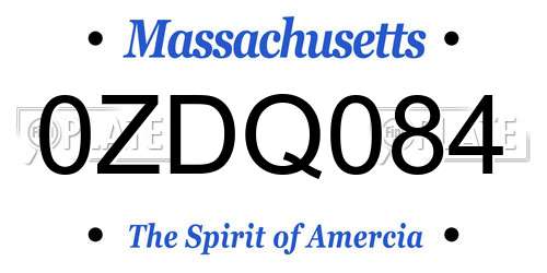 0ZDQ084 Massachusetts License Plate