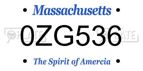 0ZG536 Massachusetts License Plate