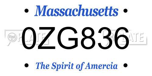 0ZG836 Massachusetts License Plate