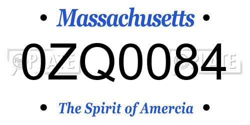 0ZQ0084 Massachusetts License Plate
