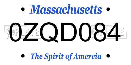 0ZQD084 Massachusetts License Plate