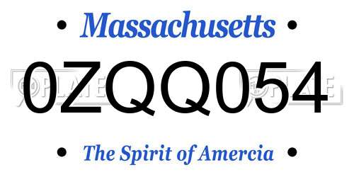 0ZQQ054 Massachusetts License Plate