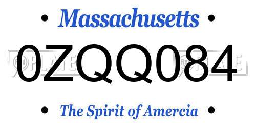 0ZQQ084 Massachusetts License Plate