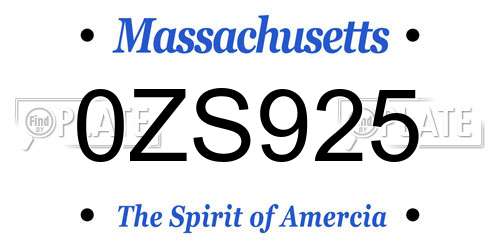 0ZS925 Massachusetts License Plate