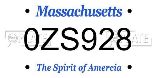 0ZS928 Massachusetts License Plate