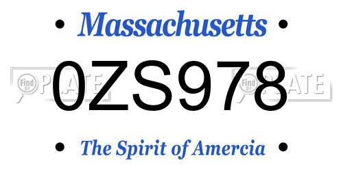 0ZS978 Massachusetts License Plate