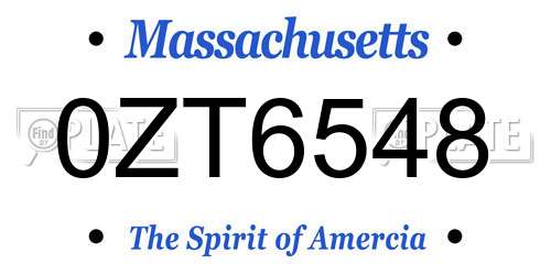 0ZT6548 Massachusetts License Plate