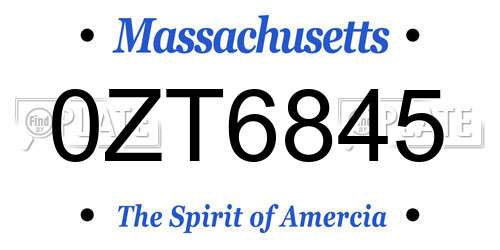 0ZT6845 Massachusetts License Plate