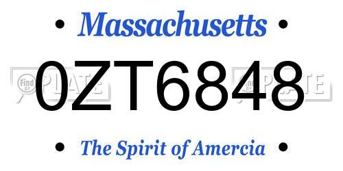 0ZT6848 Massachusetts License Plate