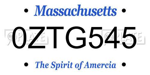 0ZTG545 Massachusetts License Plate