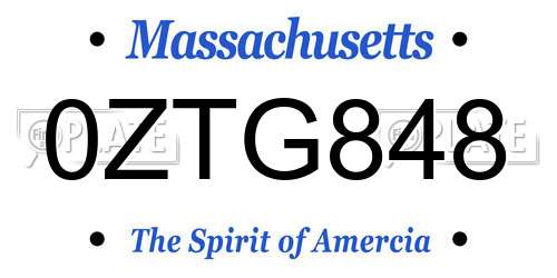 0ZTG848 Massachusetts License Plate
