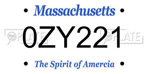 0ZY221 Massachusetts License Plate