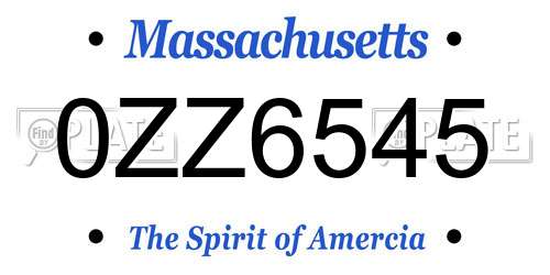 0ZZ6545 Massachusetts License Plate