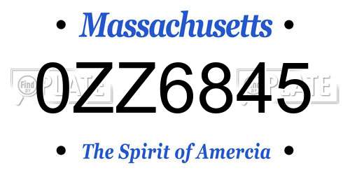 0ZZ6845 Massachusetts License Plate