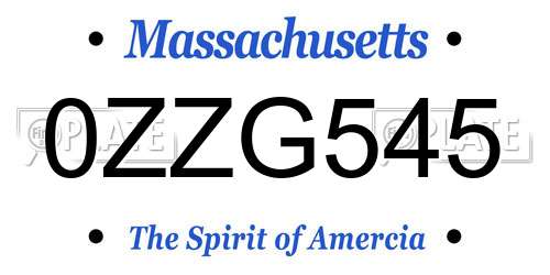 0ZZG545 Massachusetts License Plate