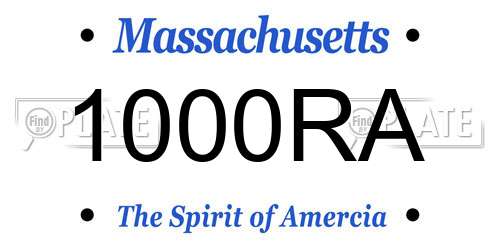 1000RA Massachusetts License Plate
