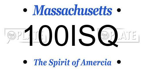 100ISQ Massachusetts License Plate