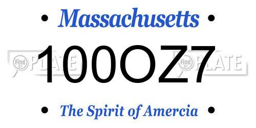 100OZ7 Massachusetts License Plate