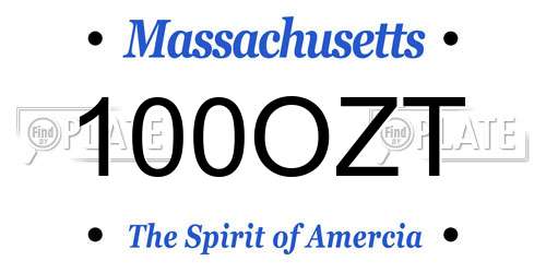 100OZT Massachusetts License Plate