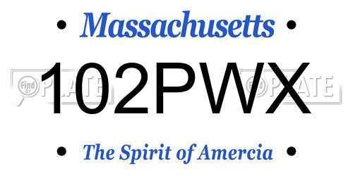 102PWX Massachusetts License Plate