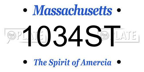 1034ST Massachusetts License Plate