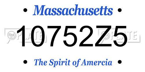 10752Z5 Massachusetts License Plate