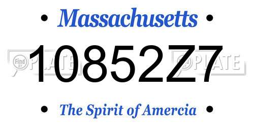 10852Z7 Massachusetts License Plate