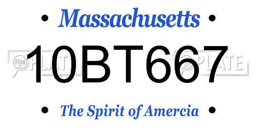 10BT667 Massachusetts License Plate