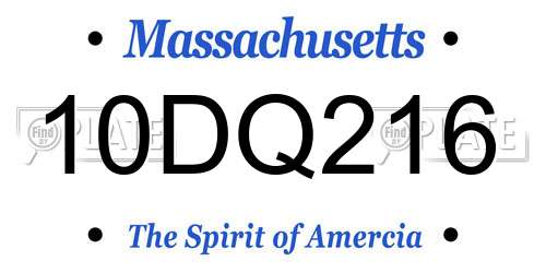 10DQ216 Massachusetts License Plate