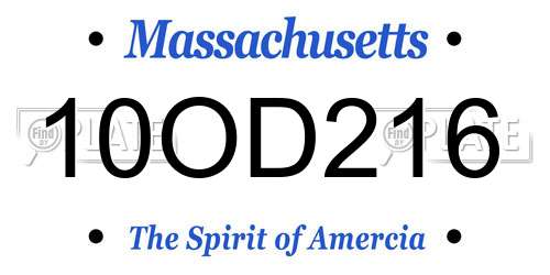 10OD216 Massachusetts License Plate