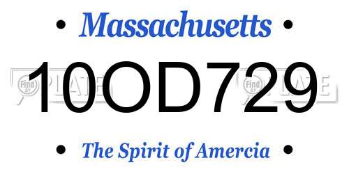 10OD729 Massachusetts License Plate