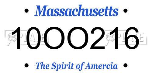10OO216 Massachusetts License Plate