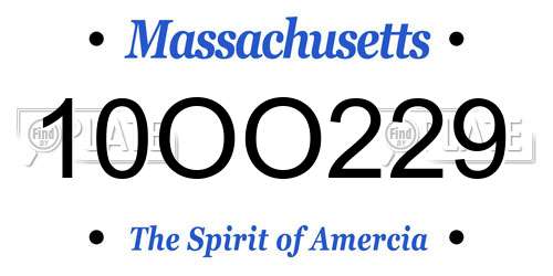 10OO229 Massachusetts License Plate