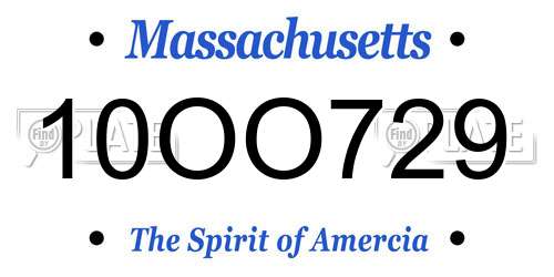 10OO729 Massachusetts License Plate