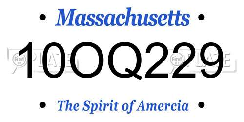 10OQ229 Massachusetts License Plate