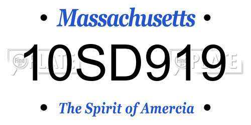 10SD919 Massachusetts License Plate